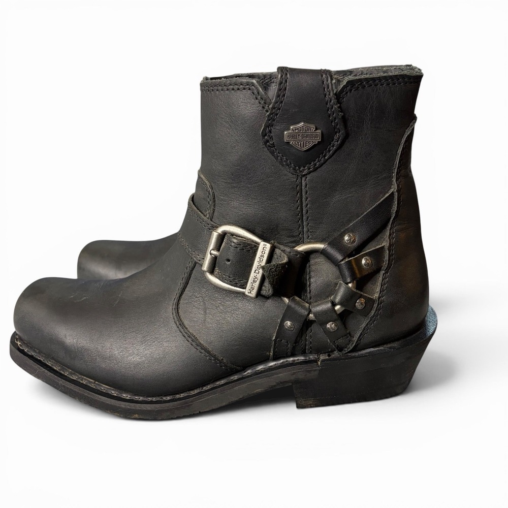 Harley-Davidson Christa Harness Boots Women's 9.5 Black Leather Mid Calf Moto - Picture 2 of 8